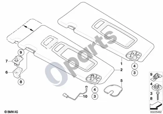 BMW X6 E71 saulės skydeliai – schema