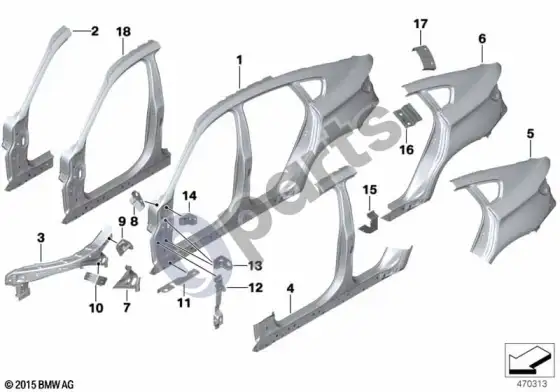 BMW X6 E71 šoninis rėmas – schema