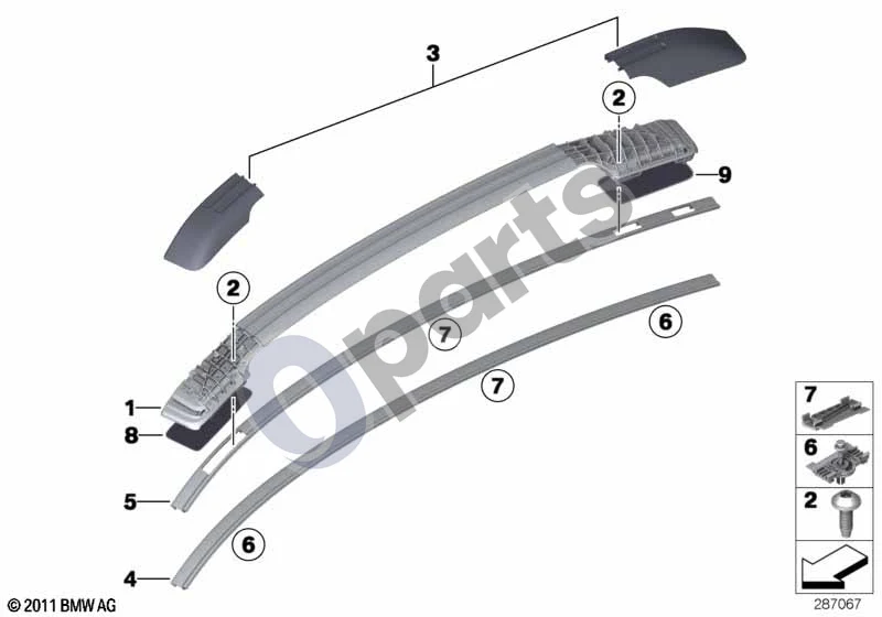 BMW X6 E71 (2008–2014) Stogo apdailos profilis / stogo bėgelis schema – pozicija 04: Stogo apdailos juostelė dešinė