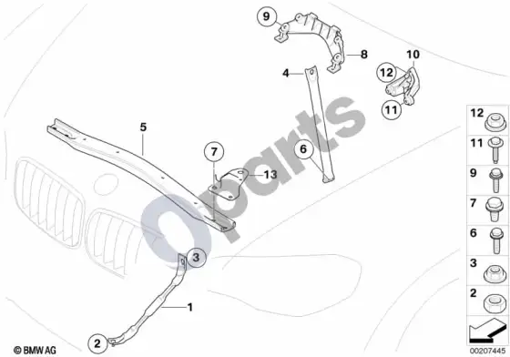 BMW X6 E71 sustiprinimas, kėbulas – schema