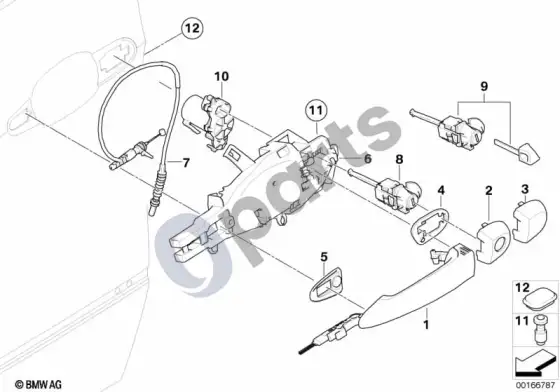 BMW X6 E71 užrakto sistema, durys, priekinės – schema