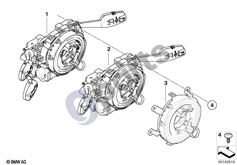 BMW X6 E71 (2008–2014) Vairo kolonėlės jungiklių blokas schema – pozicija 03: Spiralinės spyruoklės modulis