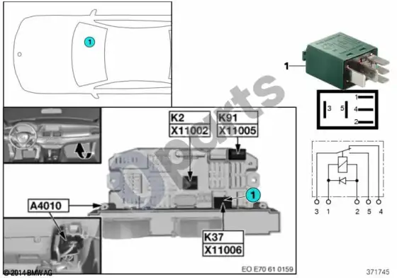 BMW X6 E71 valytuvų relė 2 K37 – schema