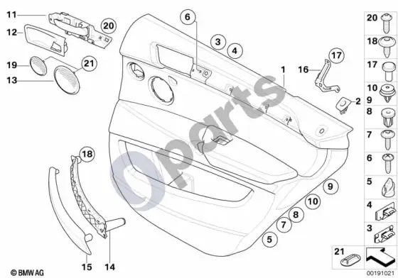 BMW X6 E71 galinė durų apdaila – schema