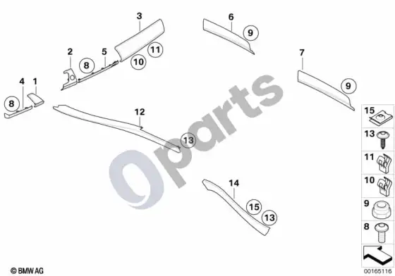 BMW X6 E71 salono apdailos juostelės – schema