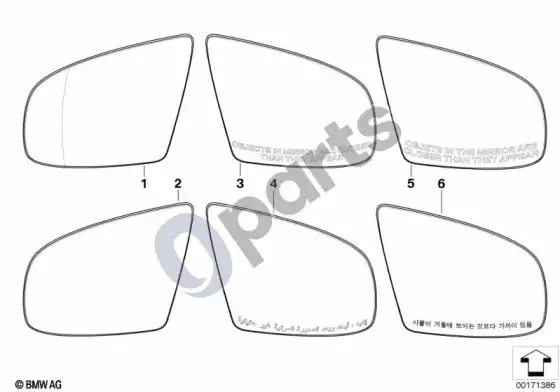 BMW X6 E71 veidrodėlio stiklas – schema