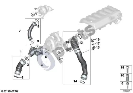 BMW X6 E71 įsiurbimo kolektorius – pripūtimo oro kanalas / EGR – schema