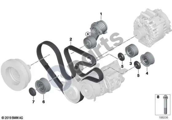 BMW X6 E71 diržo pavara – generatorius/kondicionierius/vairo stiprintuvas – schema