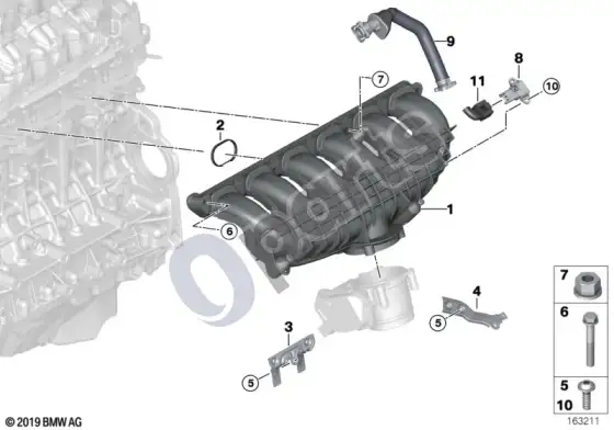 BMW X6 E71 įsiurbimo kolektoriaus sistema – schema