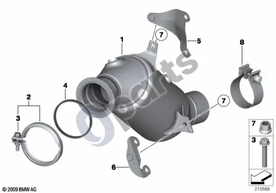 BMW X6 E71 variklio skyriaus katalizatorius – schema