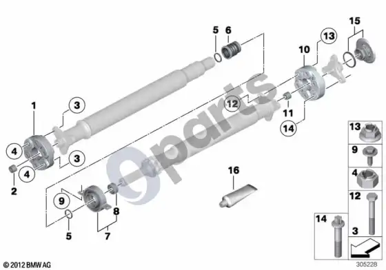 BMW X6 E71 elastinės movos / centrinė atrama / įsriegiama veržlė – schema