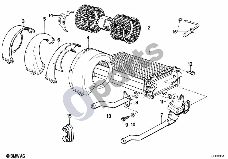 BMW Z1 Šildytuvo radiatorius / ventiliatorius schema – pozicija 13: Vamzdis