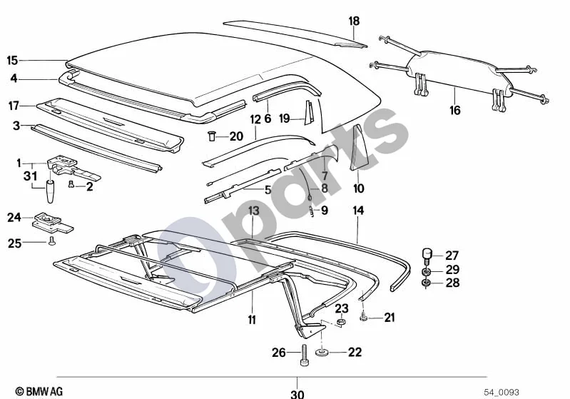 BMW Z1 Sulankstomas stogas schema – pozicija 13: Bėgelis