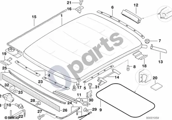 BMW Z3 E36 atidaromo stoglangio rėmas – schema