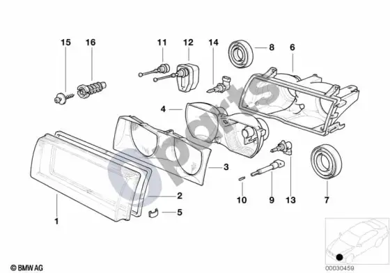 BMW Z3 E36 atskiros žibinto dalys – schema