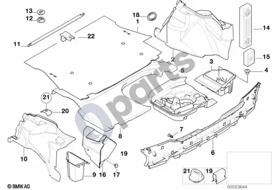 BMW Z3 E36 bagažinės apdailos plokštė – schema