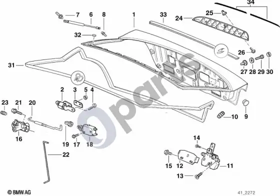 BMW Z3 E36 bagažinės dangtis / uždarymo sistema – schema