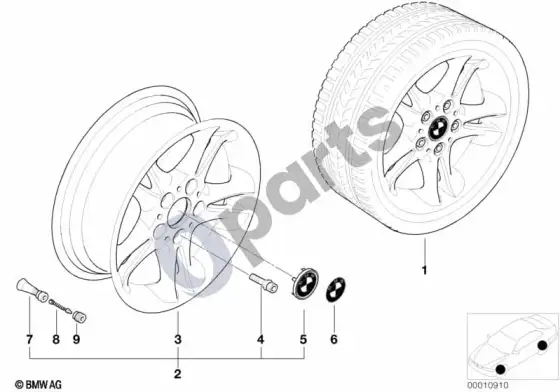 BMW Z3 E36 BMW lengvojo lydinio ratlankis, dvigubos stygos 47 – schema