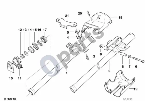 BMW Z3 E36 fiksuotas vairo kolonėlės vamzdis – schema