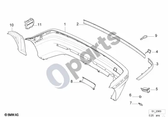 BMW Z3 E36 galinė apdailos plokštė – schema