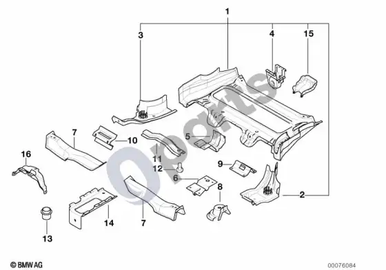 BMW Z3 E36 galinės grindų dalys – schema
