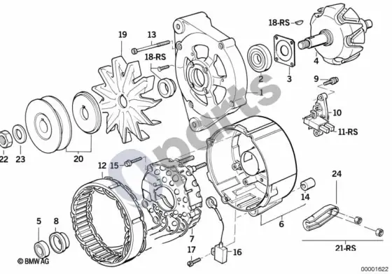 BMW Z3 E36 generatoriaus dalys 65A – schema