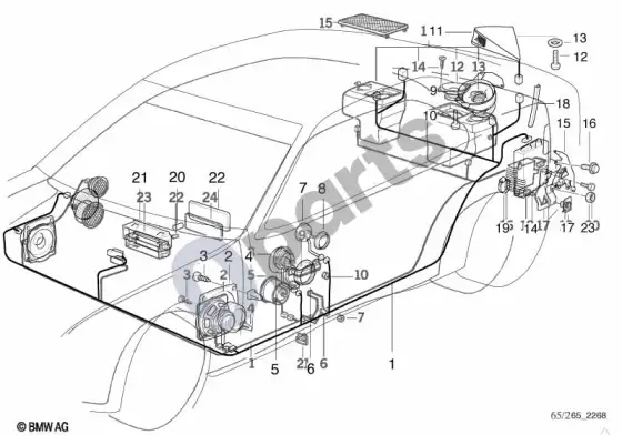 BMW Z3 E36 hifi sistemos atskiri komponentai – schema