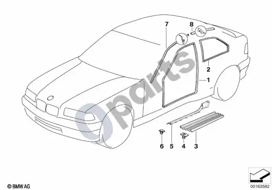 BMW Z3 E36 įlipimo angos apdaila – schema