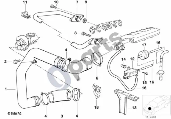 BMW Z3 E36 įsiurbimo kolektorius / pripūtimo oro kanalas / EGR; 1993.09 - 1996.01 – schema