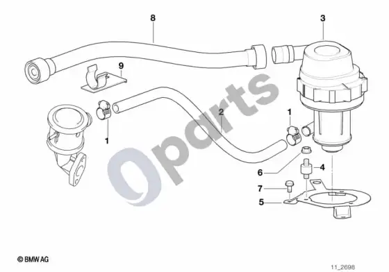 BMW Z3 E36 išmetamųjų dujų valymas – oro siurblys; 1999.01 - ... – schema