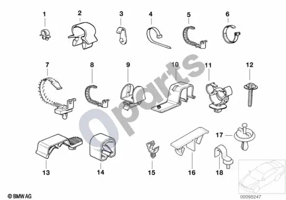 BMW Z3 E36 įvairūs kabelių laikikliai – schema