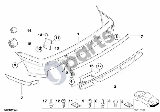 BMW Z3 E36 m apdailos plokštė, galinė – schema
