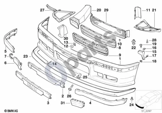 BMW Z3 E36 m apdailos plokštė, priekinė – schema