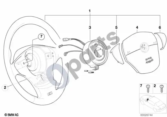BMW Z3 E36 m sportinis vairas, oro pagalvė, oda – schema