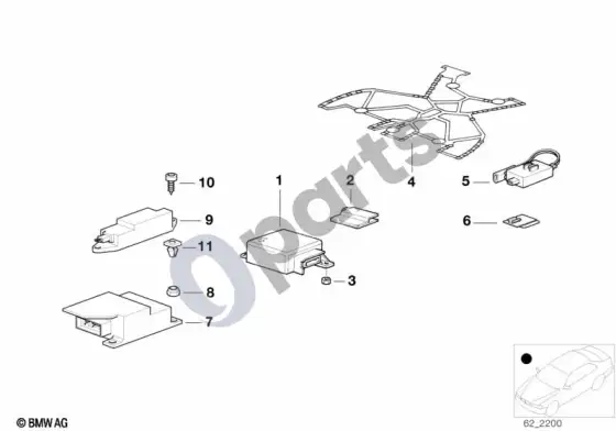 BMW Z3 E36 oro pagalvių elektros dalys – schema