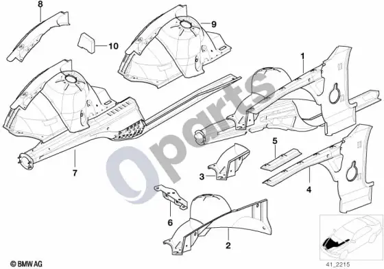 BMW Z3 E36 priekinė rato arka – schema
