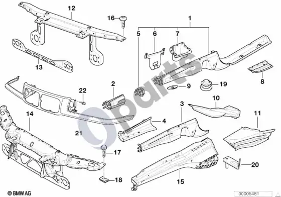 BMW Z3 E36 priekinės kėbulo dalys – schema