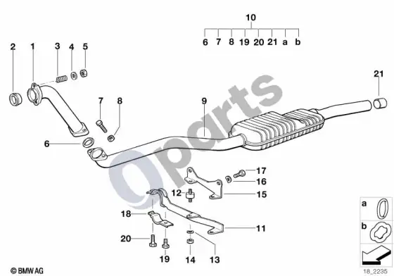 BMW Z3 E36 priekinis duslintuvas – schema