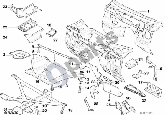BMW Z3 E36 purslų sienelės dalys – schema