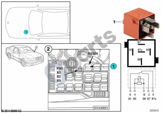 BMW Z3 E36 relė, papildomo oro siurblio K6304 – schema