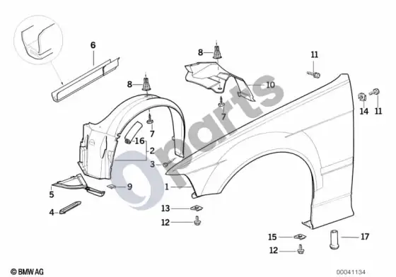 BMW Z3 E36 šoninė apdaila, priekinė – schema