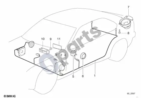 BMW Z3 E36 stereo sistemos atskiri komponentai – schema