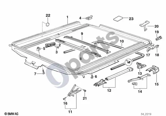 BMW Z3 E36 stumdomo-pakeliamo stogo rėmas – schema
