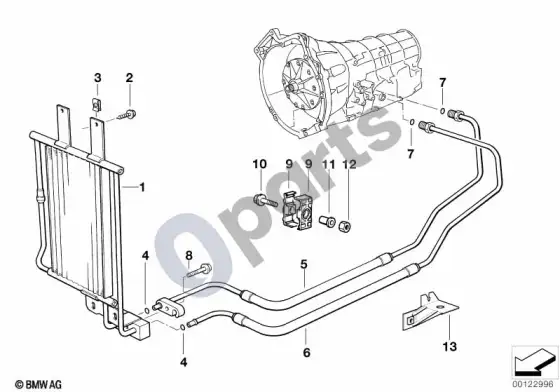 BMW Z3 E36 pavarų dėžės alyvos aušinimas oru – schema