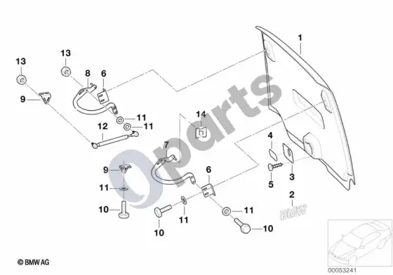 BMW Z3 E36 variklio dangčio dalys, galinės durys – schema