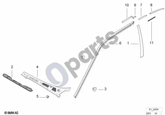 BMW Z3 E36 išorės apdaila / grotelės – schema