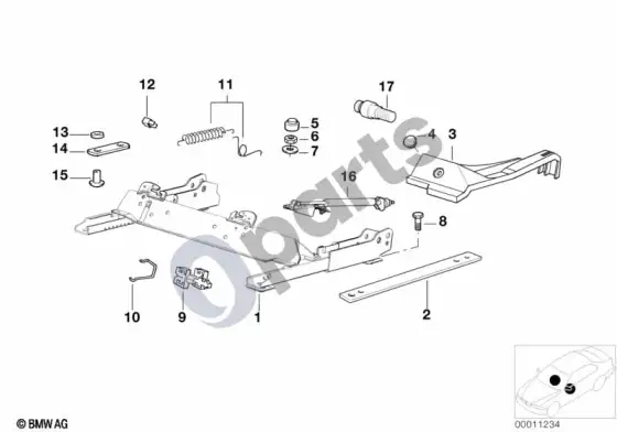 BMW Z3 E36 priekinės sėdynės bėgelis – schema