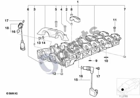 BMW Z3 E36 cilindrų galvutė / tarpinis korpusas – schema