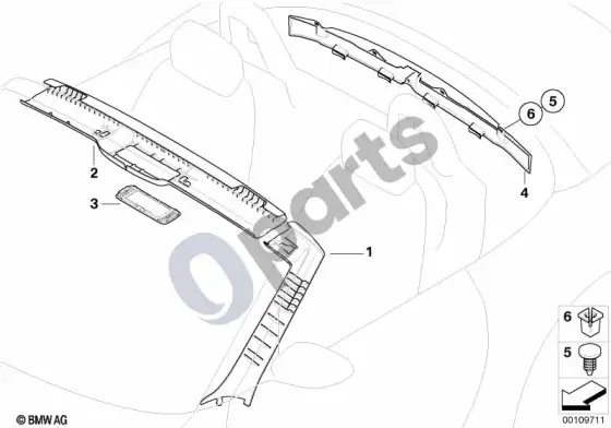 BMW Z4 E85 E86 a statramsčio apdailos skydelis/vidinis priekinio stiklo skydelis – schema
