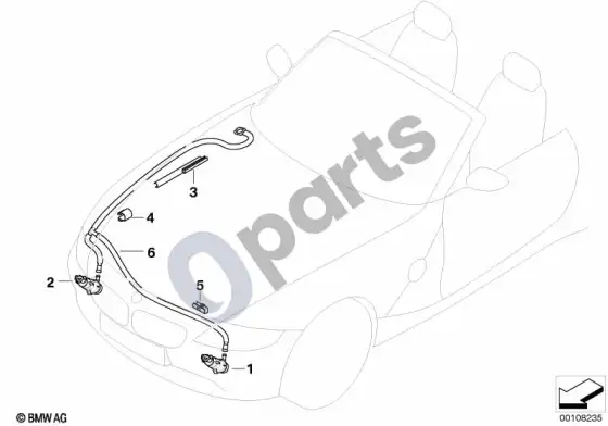 BMW Z4 E85 E86 atskiros dalys priekinių žibintų plovimui – schema